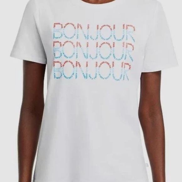 Karl Lagerfeld Tops - Karl‎ Lagerfeld White Graphic Tee with Bonjour Print, size Medium NWT